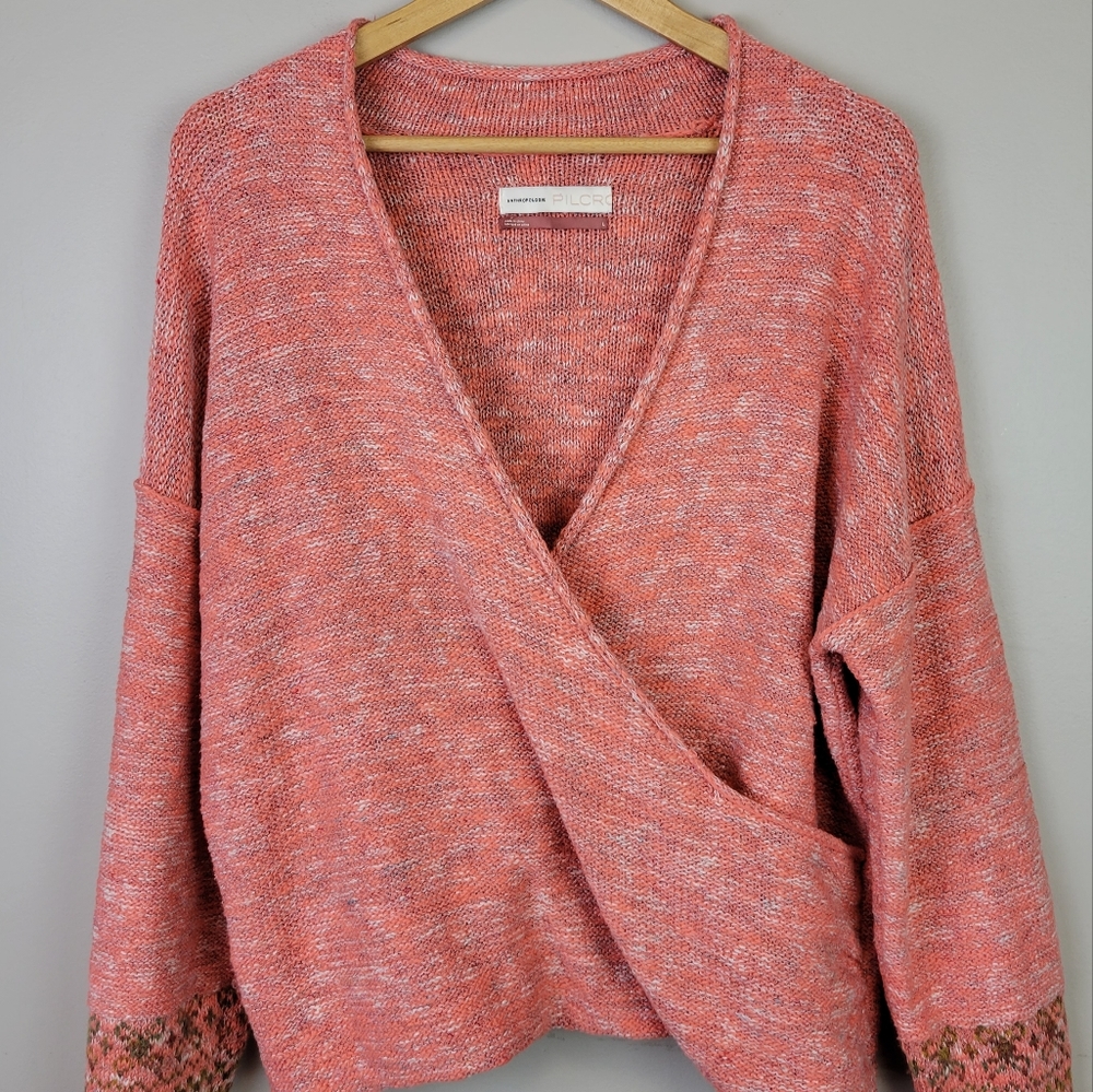 EUC Anthropologie Pilcro Drew Surplice Sweater Wrap Boho Fair Isle - Picture 3 of 11